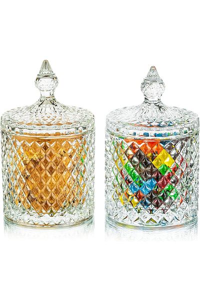 AKDC Glass Candy Jars with Lids, 14x9 cm Amber Decorative Cookie Jars for Party, Set of 2