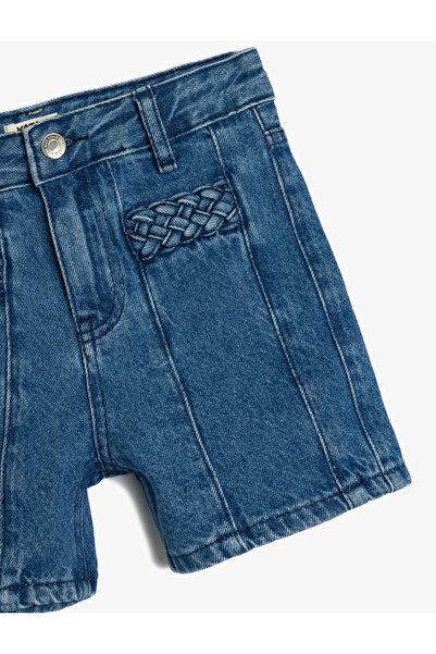 Koton Pamuklu Yüksek Belli Örgü Detaylı Denim Şort