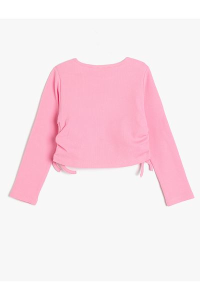 Koton Unicorn Crop T-Shirt Long Sleeve Crew Neck Side Gather Tie up Cotton