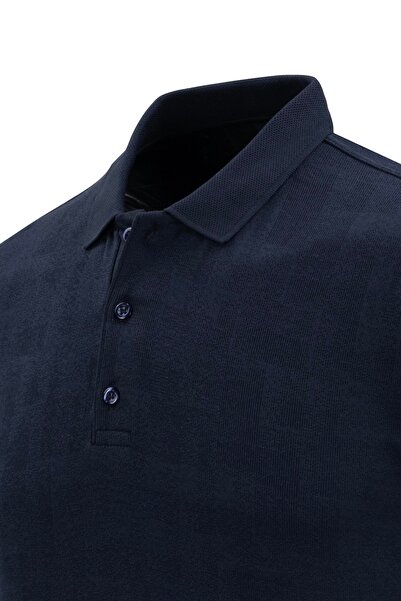 Çizgi Triko Men's Polo Neck Cotton Mercerized Self Patterned Jacquard Classic Fit T-Shirt - 5105