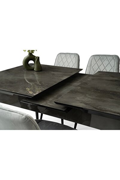 Evistro Kelebek Cappicino Ahşap Salon Yemek Masa Sandalye Takımı 4 Çapraz Sandalyeli Ortadan Açılır 70x120cm