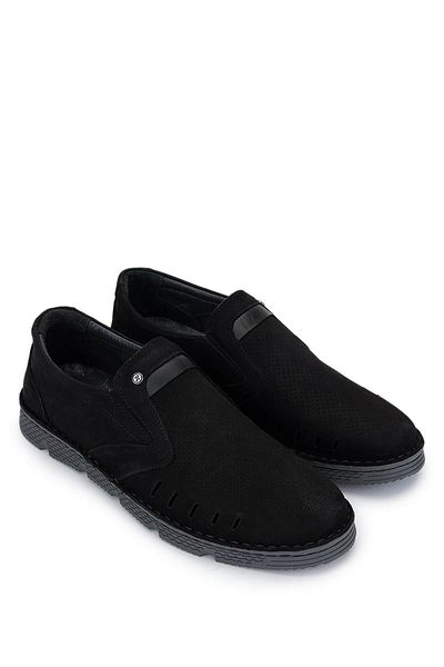 Tamer Tanca Men's Genuine Leather Black Nubuck Casual Shoes