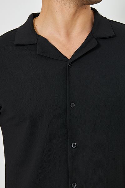 ZİNOX Men's Knitted Fabric Buttoned Apache Collar Stylish Crepe Pattern Short Sleeve Shirt Suitable for Daily Use
