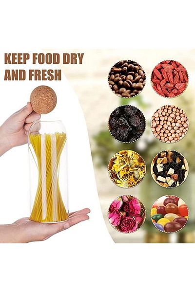 AKDC 500ml Glass Canister with Airtight Cork Lid, Clear Jar for Tea, Coffee & Pantry Storage.