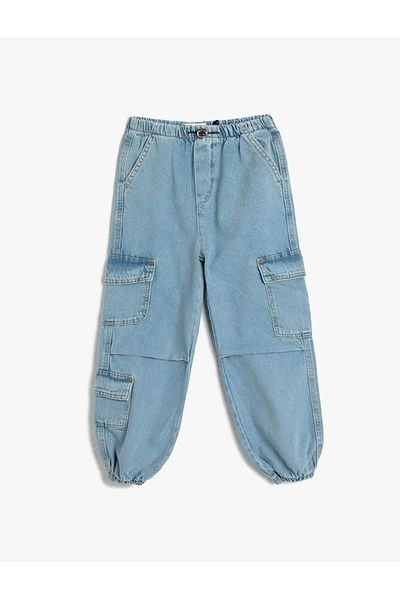 Koton Pantaloni de jeans pentru fete Indigo, cu buzunar cargo, 5skg40023ad