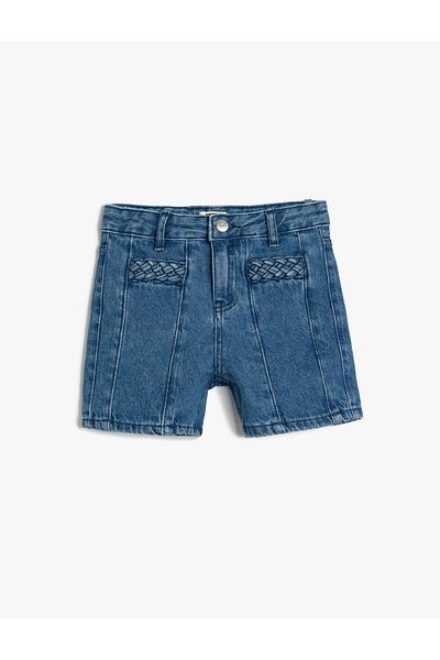 Koton Pantaloni scurți din denim din bumbac cu talie înaltă, cu detaliu de tricotat