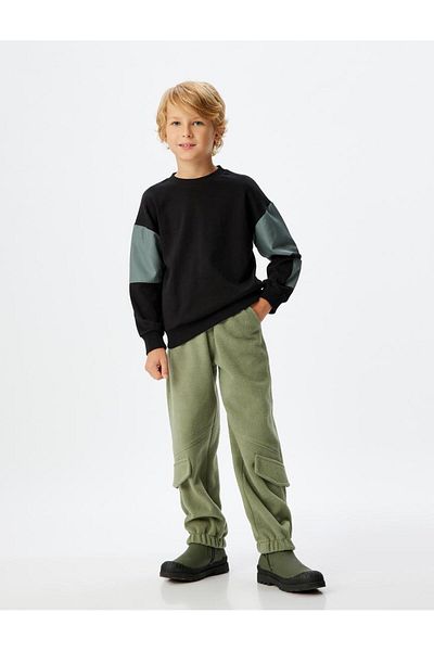 Koton Cotton Long Sleeve Sweatshirt - Crew Neck and Pocket Detail