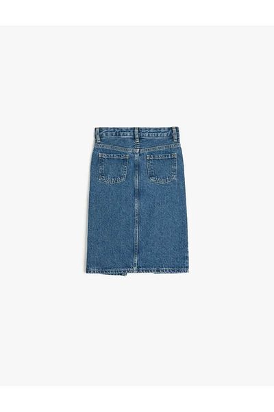 Koton Cotton A-Line Denim Skirt with Pockets and Slit Detail