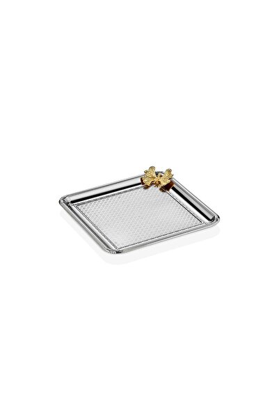 Midas حامل تقديم فاخر من الفضة المطروقة مقاس 22x22 مربع مع فراشة