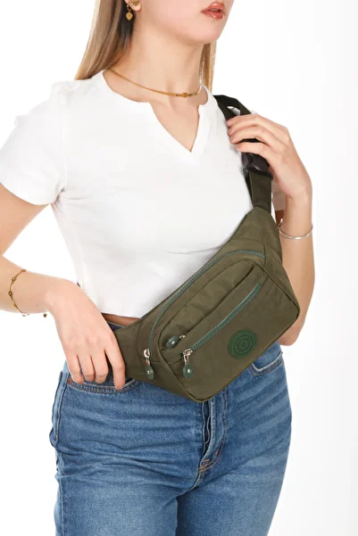 LOOP DESIGN Black Unisex Crinkle Fabric Waist and Cross Shoulder Bag & Freebag