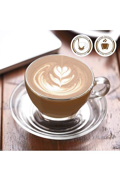 Ocean Caffe Latte Cup & Saucer Set 260ml, Set of 6, Espresso, Tea, Coffee, Cappuccino, Latte Cup