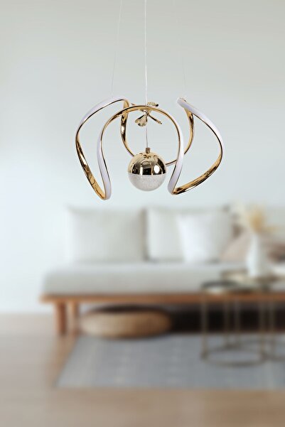 Luzarana Bella Gold Kaplama Camlı 3 Renkli Ledli Modern Lux Sarkıt Avize