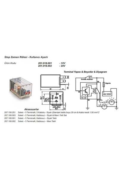 Elo 12v Stop Zaman Rölesi 5 Uçlu Ayarlı (0.1 SN-11 SAAT ARASI) (OTOMATİK KATL...
