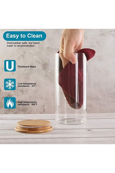 AKDC Set of 4 Round Glass Jars with Bamboo Lids, Airtight Storage for Pasta, Tea, Snacks (1500ML)