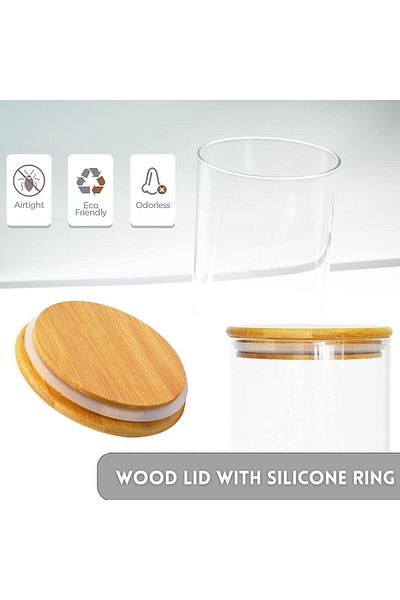 AKDC Set of 2 Glass Food Storage Containers,Bamboo Airtight Lids,Pantry Jars for Tea,Spices (950ml)