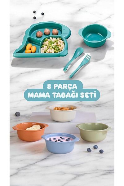Bayev Dino 8 Piece Baby Dinner Set Food Plate Bowl Set