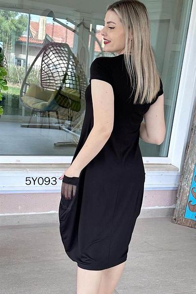 İnce Topuk Viscose Dress with Mesh Pockets 5Y093