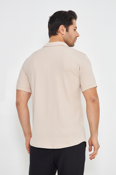 ZİNOX Ανδρικό πλεκτό ύφασμα με κουμπιά Απασί γιακά Κομψό μοτίβο κρεπ Κοντομάνικο πουκάμισο κατάλληλο για καθημερινή χρήση