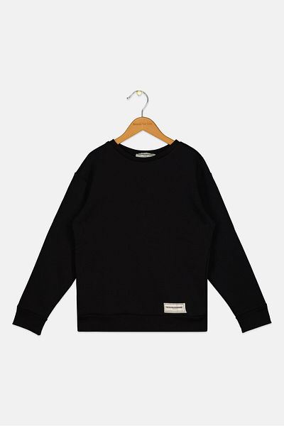 The Giving Movement Kids Boy Long Sleeve Embroidered Logo Sweatshirt, Black