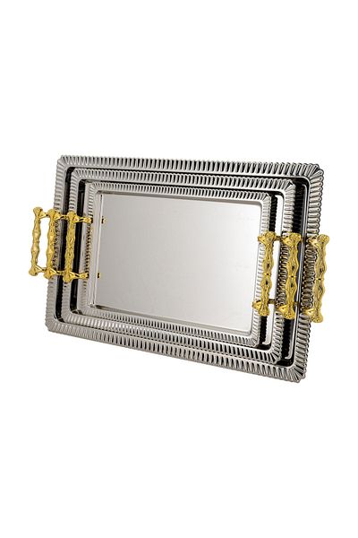 ALSAIF 3-Pieces Serving Tray Set, Modern And Elegant Design That Adds Touch To Any Space, Gold/Silver
