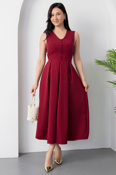 PULLIMM Buttoned V-Neck Dress Dks1201