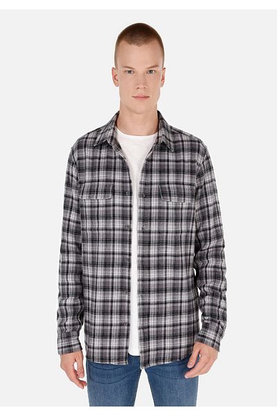 Colin's Regular Fit Gray Men's Shirt - Long Sleeve-Neck Plaid