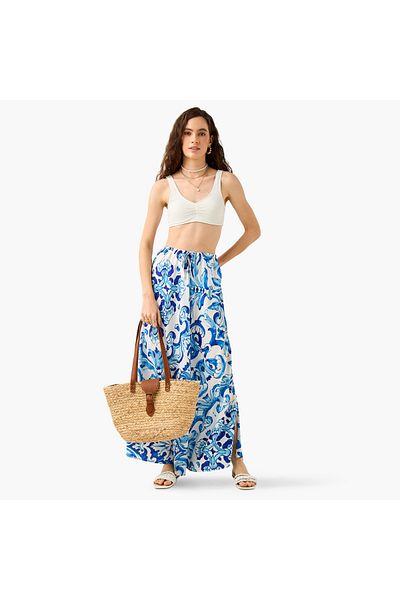 FAV Printed Maxi Skirt with Tie-Up Detail
