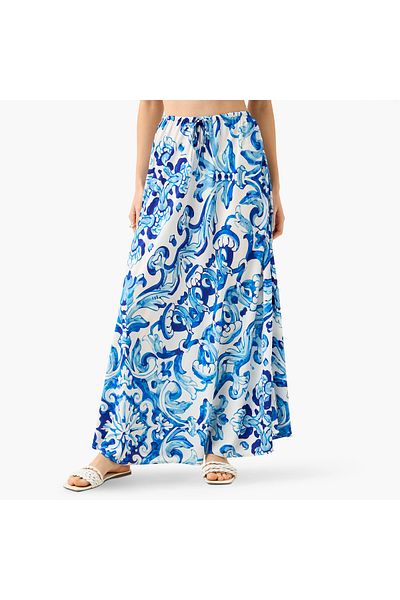 FAV Printed Maxi Skirt with Tie-Up Detail