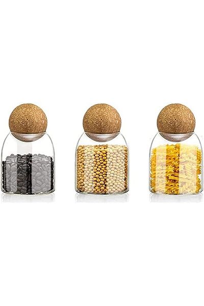 AKDC Glass Food Storage Canister with Airtight Cork Lid [500ml/16Oz], Set of 3 for Kitchen Pantry