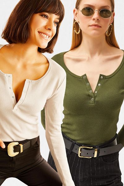 VODENS Women's Ecru Khaki Collared Camisole Blouse