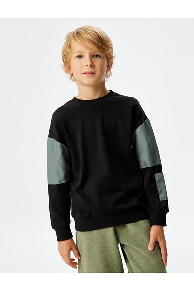 Koton Cotton Long Sleeve Sweatshirt - Crew Neck and Pocket Detail