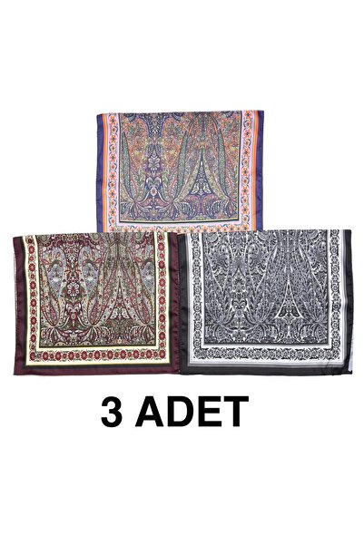 nazipek 3'lü Set Rayon Saten Etnik Desen Bandana 135x40 cm Yazlık Fular