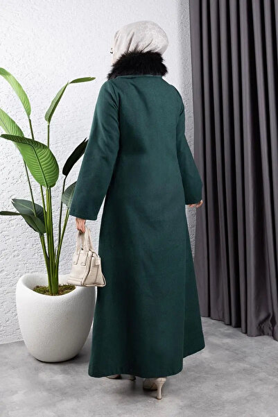 Mec Fashion Παλτό με γούνινο γιακά ΣΜΑΡΑΓΙΔΙΟ ΠΡΑΣΙΝΟ