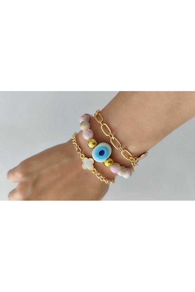 İPAR AKSESUAR Golden Green and Spring Embroider 3'Li Bracelet Limited Quantity