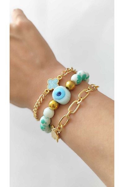 İPAR AKSESUAR Golden Green and Spring Embroider 3'Li Bracelet Limited Quantity