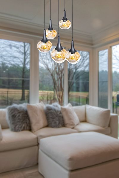 Fer Avize Fred Modern Decorative Black Color 5-Piece Pendant Lamp Glass Chandelier Living Room - Kitchen - Bedroom
