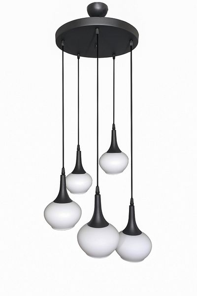 Fer Avize Fred Modern Decorative Black Color 5-Piece Pendant Lamp Glass Chandelier Living Room - Kitchen - Bedroom