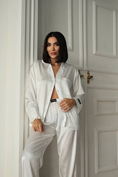 COCCOLARSI İpek Saten Pijama-BEYAZ - L