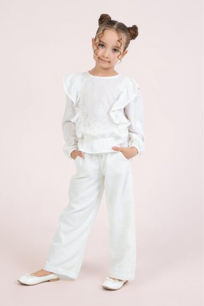 DMB BOYS & GIRLS Dmb girl's embroidered pants 4-9 years old ecru