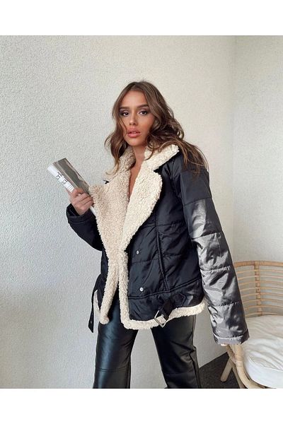 VOLT CLOTHİNG Yakası Ve İçi Kürklü Kemerli Mont