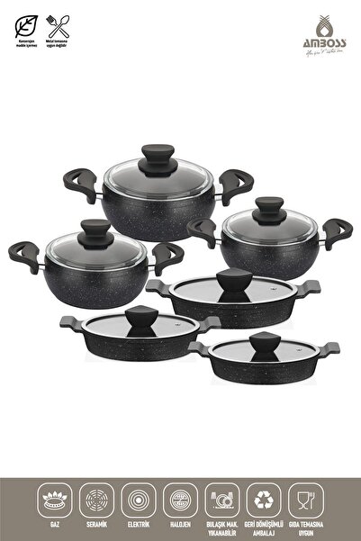 Amboss Black Light - 12 Piece Cast Iron Pot Set Sahan Set