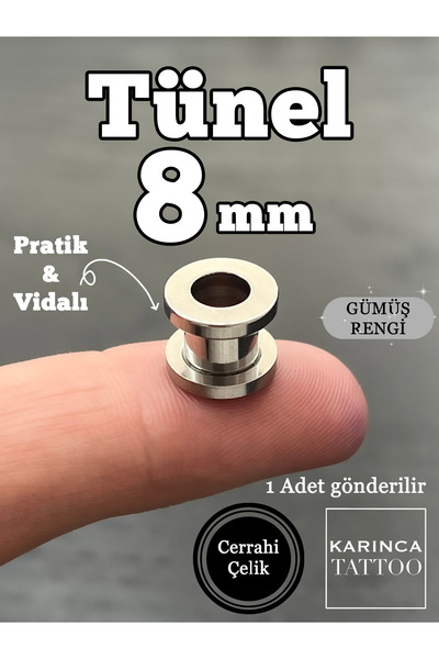 Karınca Piercing 8 mm Tünel Piercing (Cerrahi Çelik 1 adet)