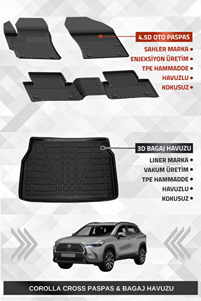 Sahler Corolla Cross 2022+ Uyumlu 4.5D Premium Havuzlu Oto Paspas ve Liner Ma...