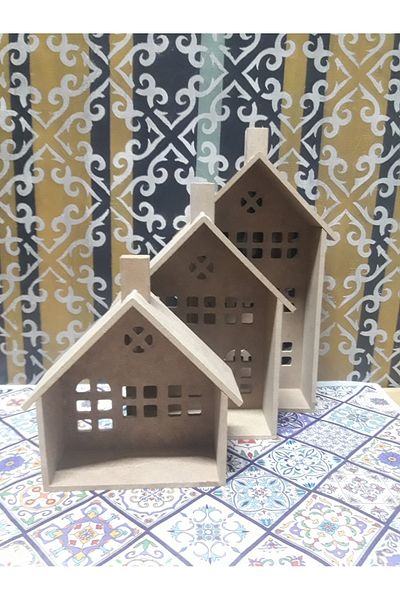 Altınyapı Hobi Market 3 Pieces Raw Mdf Candle Holder Unpainted