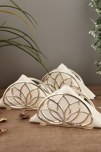 AKSESUAR EVRENİ Almar Lotus Napkin Holder Set of 3 Silver