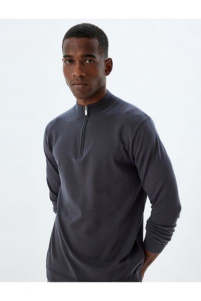 Koton Knitwear Sweater Stand Collar Half Zipper Basic Long Sleeve