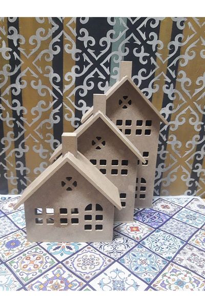 Altınyapı Hobi Market 3 Pieces Raw Mdf Candle Holder Unpainted