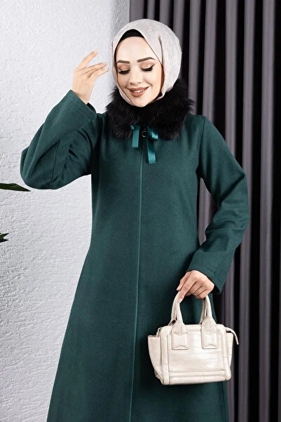 Mec Fashion Παλτό με γούνινο γιακά ΣΜΑΡΑΓΙΔΙΟ ΠΡΑΣΙΝΟ