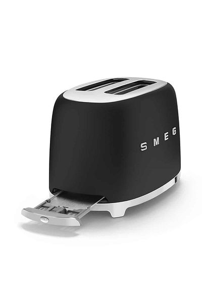 SMEG محمصة خبز على طراز الخمسينيات، مكونة من شريحتين، باللون الأسود غير اللامع