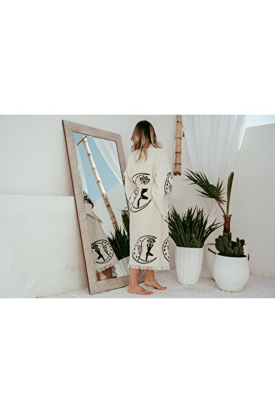 Pamukme قفطان قطني - تصميم سيرينيتي باللون الأسود